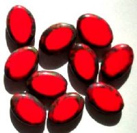 10 20x14mm Flat Oval Opaque Red with Speckled Edge